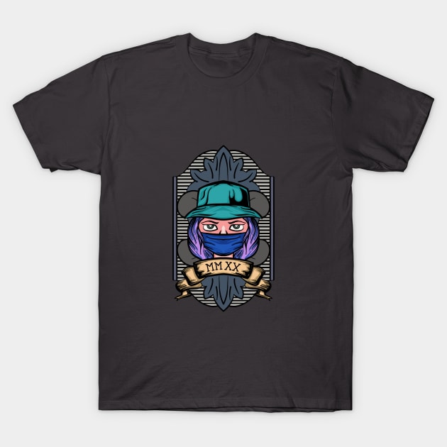 2020 bucket hat girl with face mask T-Shirt by Josh Diaz Villegas